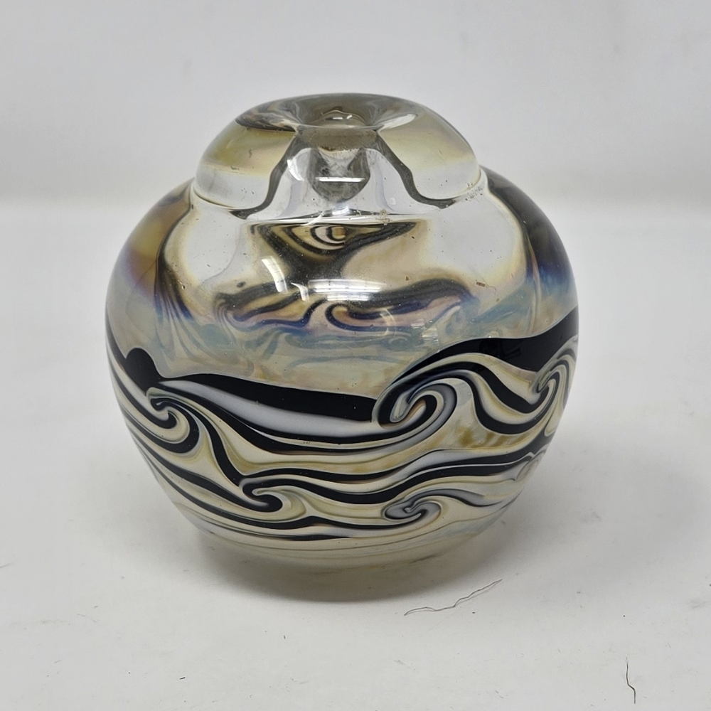 Vtg Rich Miller Studio art glass glassworks pillow vase‎ perfum bottle signed